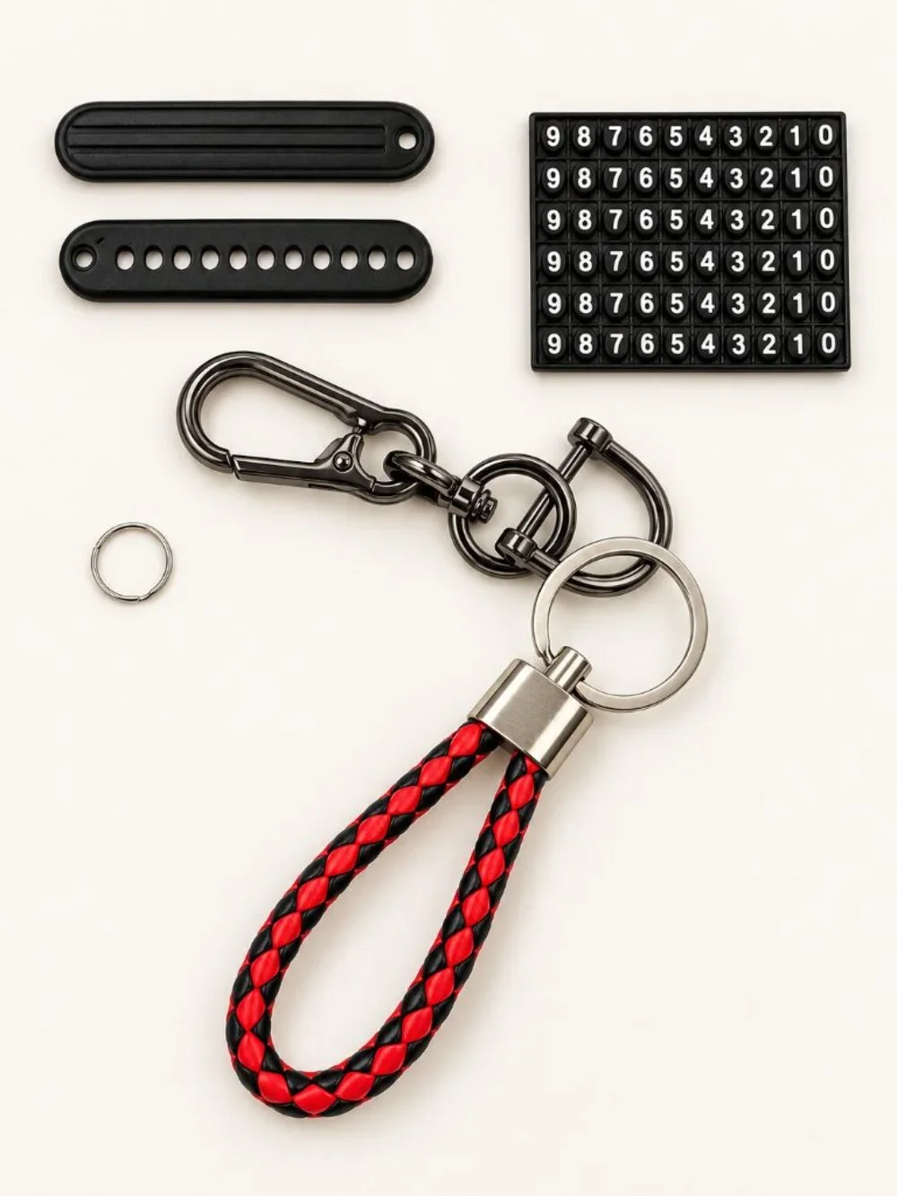 Red & Black Braided Keychain with DIY Contact Number Tag